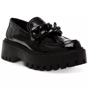 DV BY DOLCE VITA 10 NEW Larazzo Chain Platform Lug Sole Loafers Patent Black